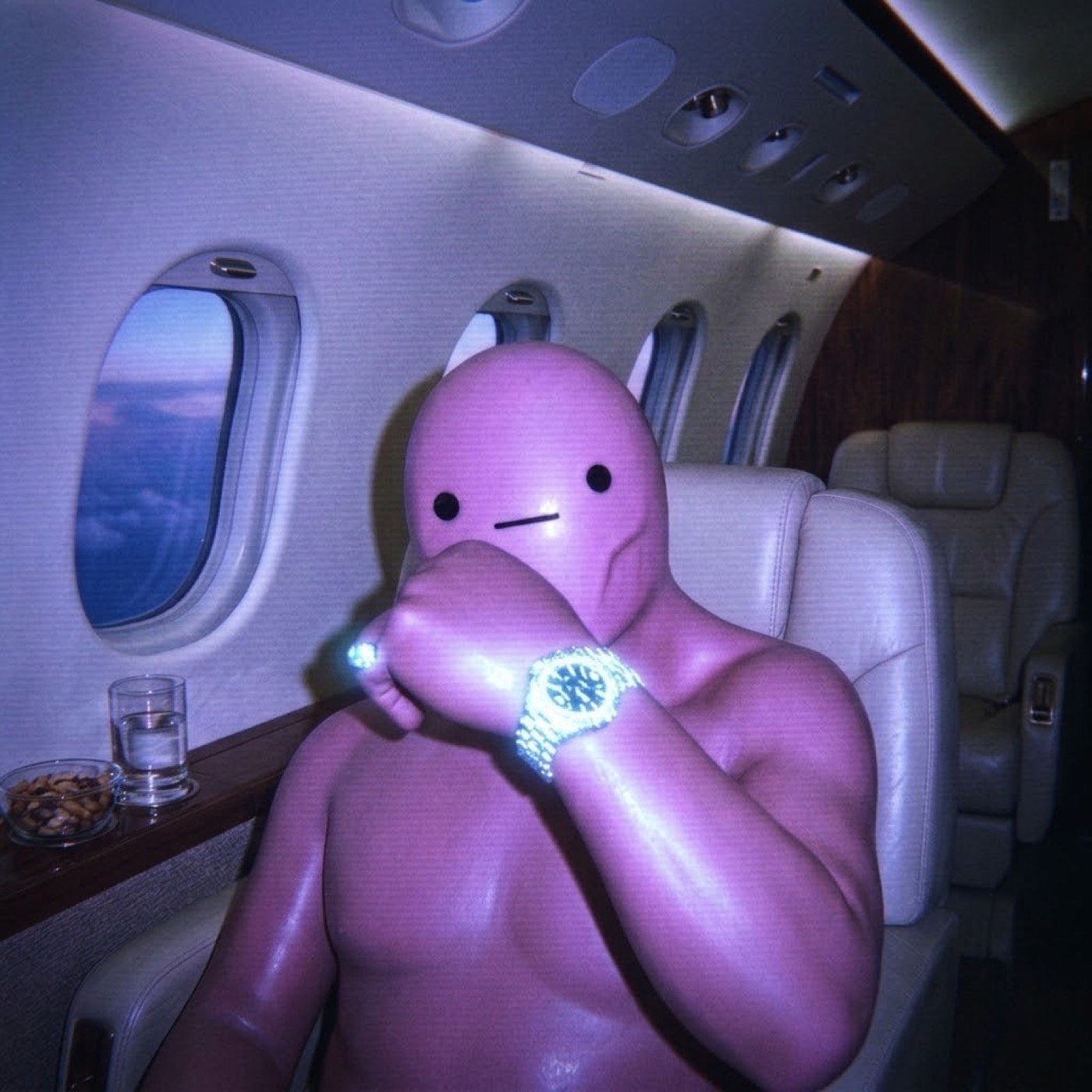 HIM alone on a private jet, checking the watch